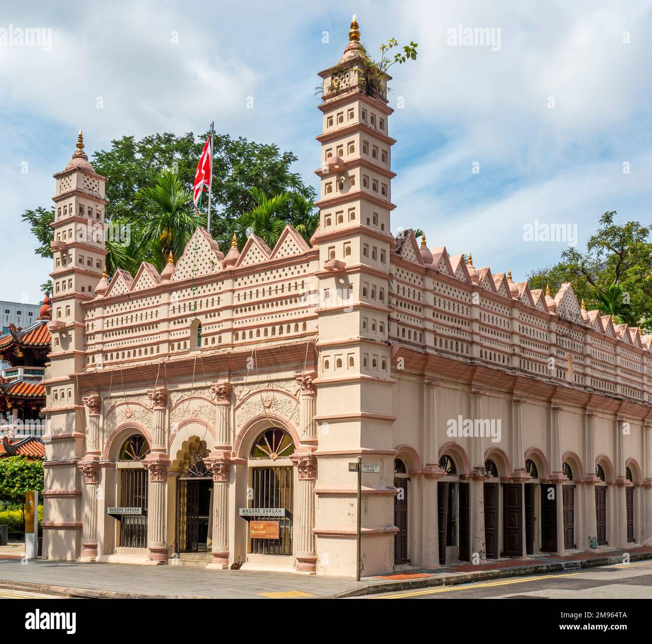 Nagore Durgha, o Nagore Dargah, un santuario musulmano indiano nel centro di Singapore. Foto Stock