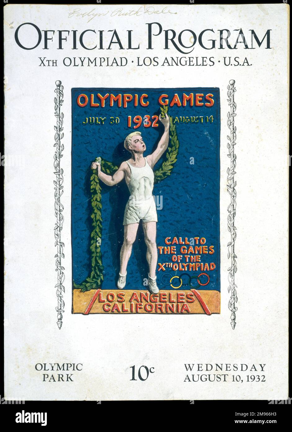 Il programma ufficiale per i Giochi della X Olympiade, tenutosi a Los Angeles, USA. Foto Stock