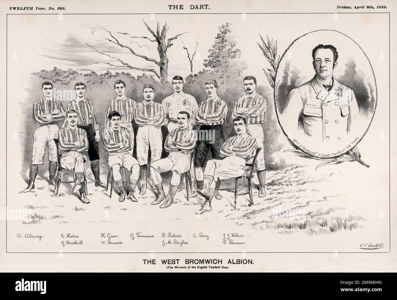 La squadra di calcio di West Bromwich Albion, vincitrice della Football Association Cup nel 1888, batte Preston North End 2-1 in finale. Sono immagini di un signor J C Newbury - 'Un buon amico della squadra' Foto Stock