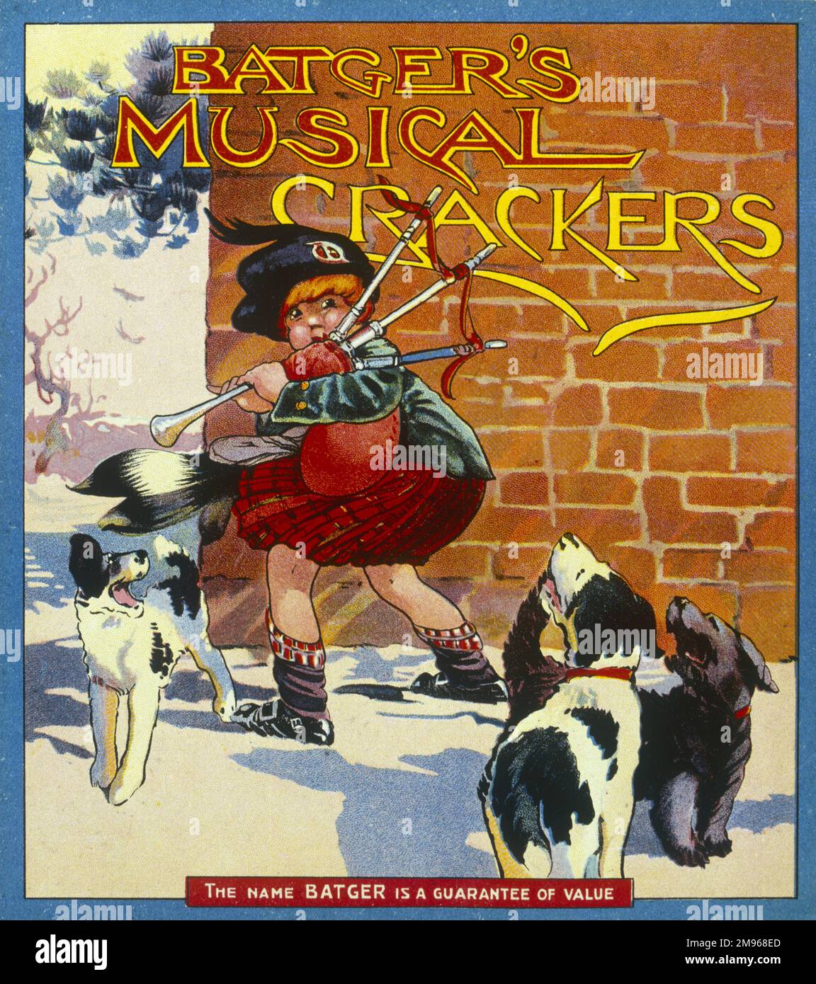 Etichetta tratta da una scatola di cracker natalizi musicali Batgers