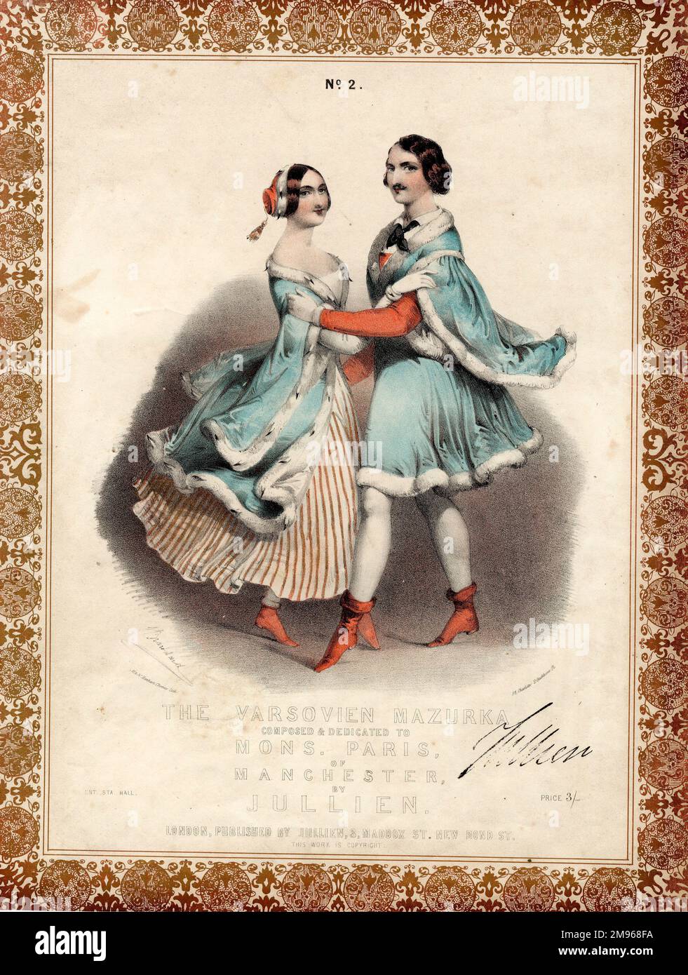 Copertina musicale per la Mazurka di Varsovien (o Varsovian), composta da Louis Antoine Jullien (1812-1860), e dedicata al Monsieur Paris di Manchester. Una coppia di Varsavia, in Polonia, è rappresentata nella tradizionale danza in costume la mazurka, una danza popolare polacca nazionale. Foto Stock
