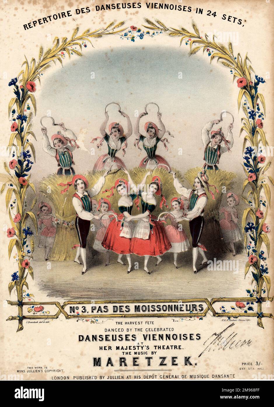 Copertina per i Dangeuses Viensynoes (ballerini viennesi), n.3 Pas des Moissonneurs (Harvest' Dance o Harvest Fete), con musiche di Max Maretzek (1821-1897), suonate al Her Majesty's Theatre di Londra. I Danseuses Viennises erano una troupe di ragazze di Vienna che girarono in Europa e negli Stati Uniti tra il 1845 e il 1848. Foto Stock