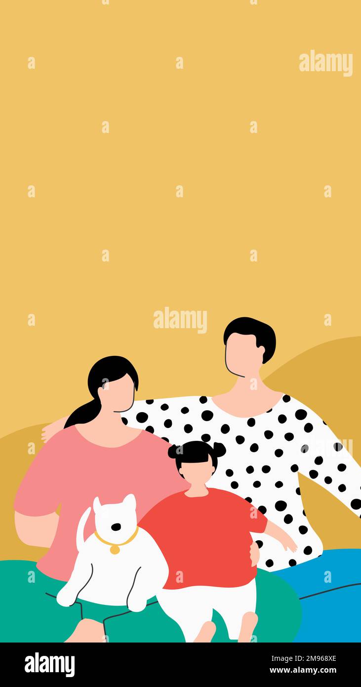 Famiglia felice in isolamento durante il vettore pandemico coronavirus carta da parati cellulare Illustrazione Vettoriale