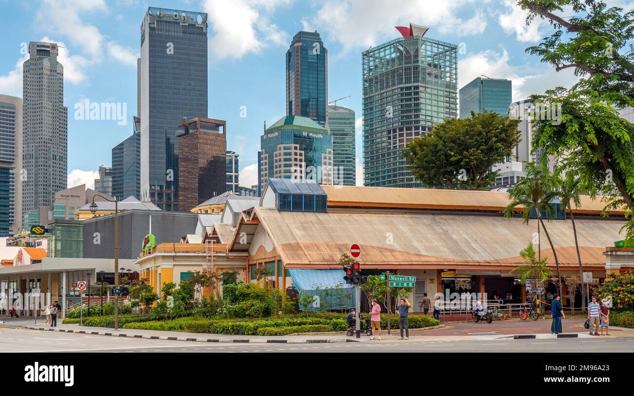 Maxwell Food Centre nel CBD di Tanjong Pagar di Singapore Foto Stock