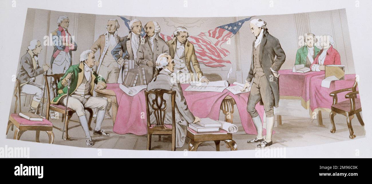 USA - la firma della Dichiarazione di indipendenza da parte dei padri fondatori degli Stati Uniti d'America il 4th luglio 1776. Foto Stock