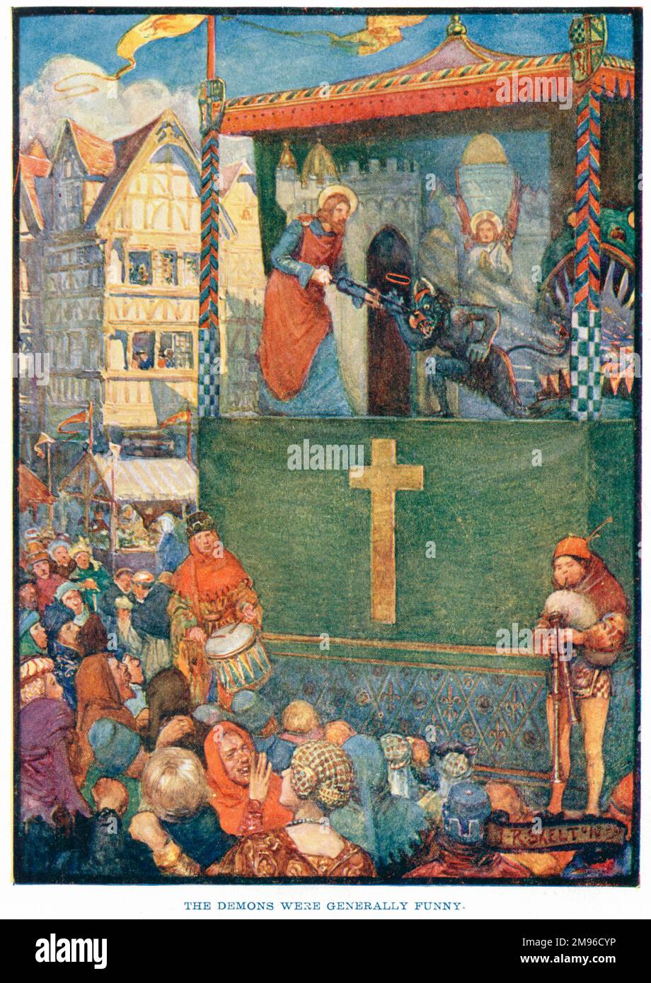 'I demoni erano generalmente divertenti.' Mystery o Miracle Play, dove storie bibliche e soggetti sono stati agiti a beneficio della popolazione in gran parte analfabeta durante il Medioevo europeo. Foto Stock