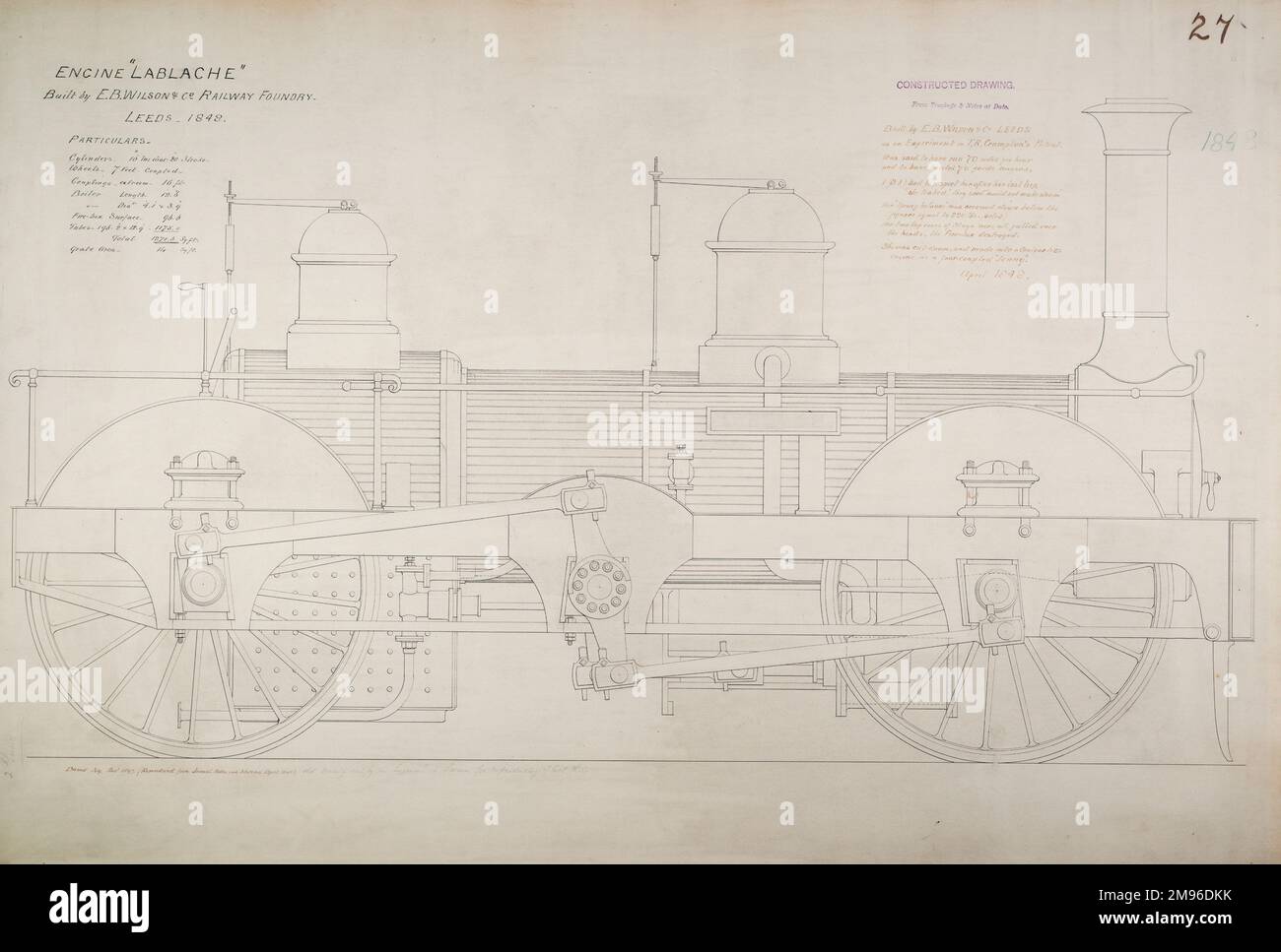 Lablache, disegno costruito di un motore di trasporto di locomotiva, elevazione laterale Foto Stock