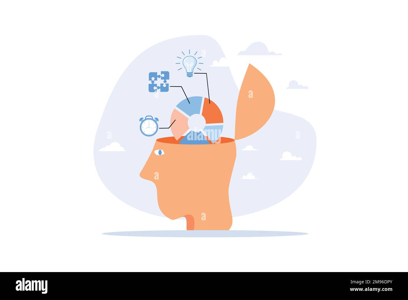 Capacità cognitiva capacità di pensare e di elaborare soluzione o idea per risolvere il problema in modo tempestivo, intelligenza, conoscenza o prova attitudinale, vettore piatto Illustrazione Vettoriale