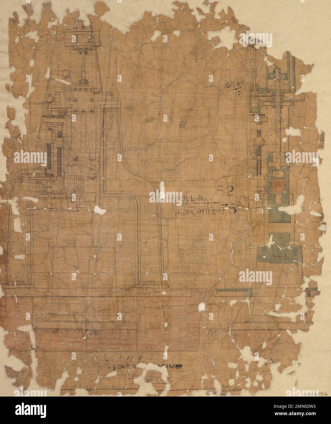 Martello a vapore brevetto di J Nasmyth, quote frontali e laterali Foto Stock