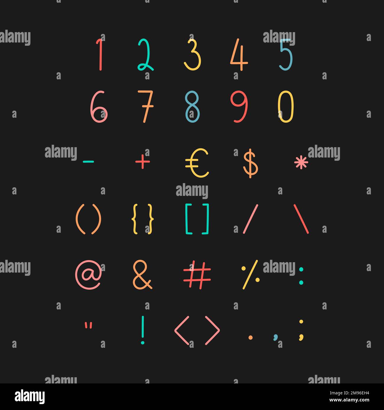 Numeri con stile e vettore set di simboli Illustrazione Vettoriale