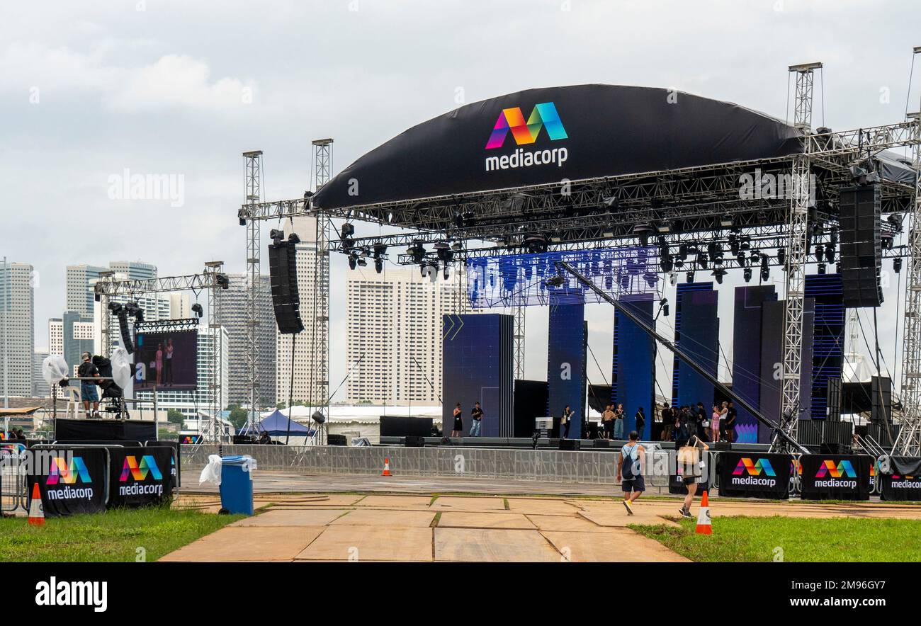 Allestito per le celebrazioni della vigilia di Capodanno a Marina Bay Singapore Foto Stock
