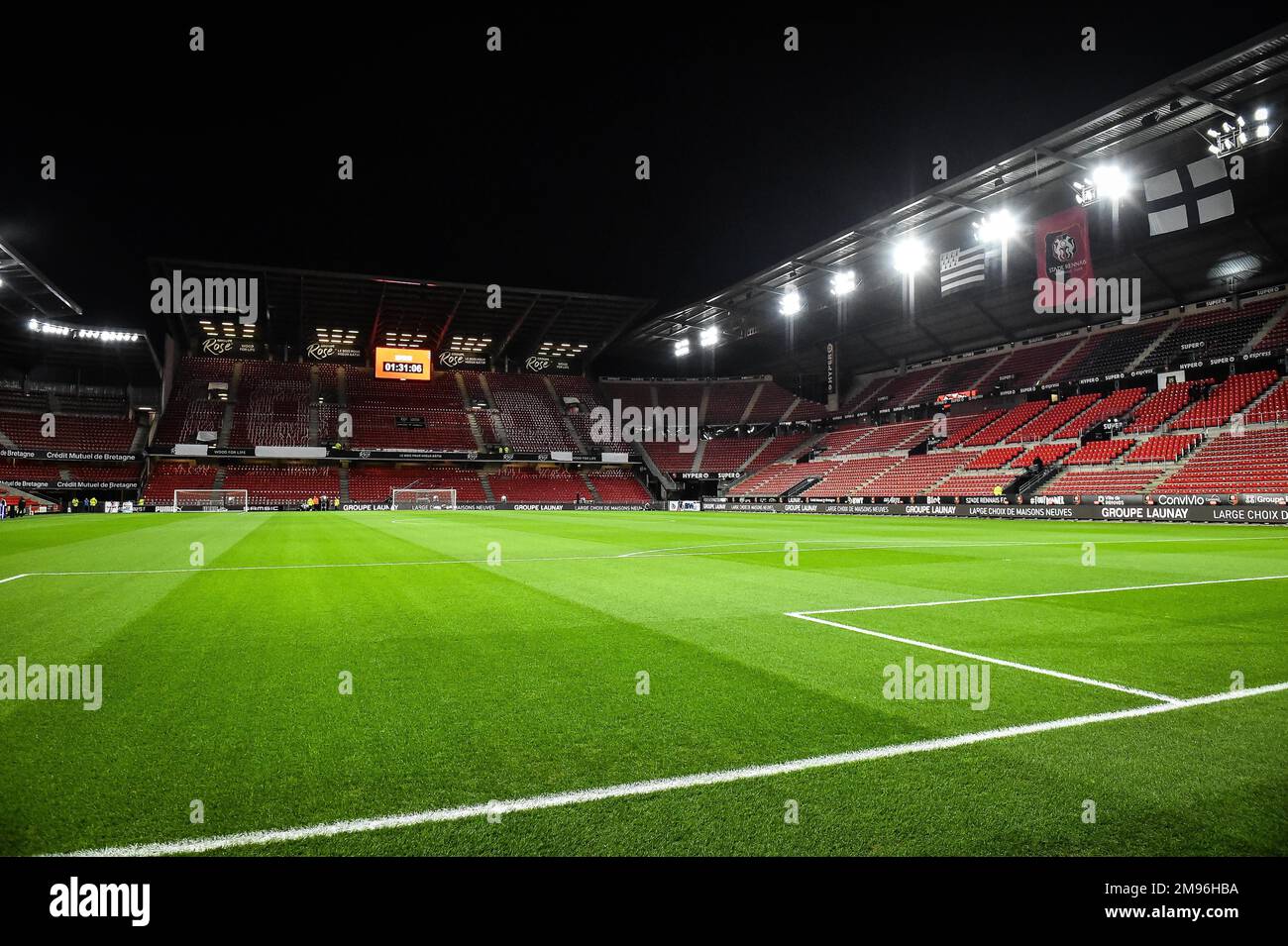 Vista generale durante il campionato francese Ligue 1 partita di calcio tra Stade Rennais e Parigi Saint-Germain il 15 gennaio 2023 al Roazhon Park di Rennes, Francia - Foto: Matthieu Mirville/DPPI/LiveMedia Foto Stock
