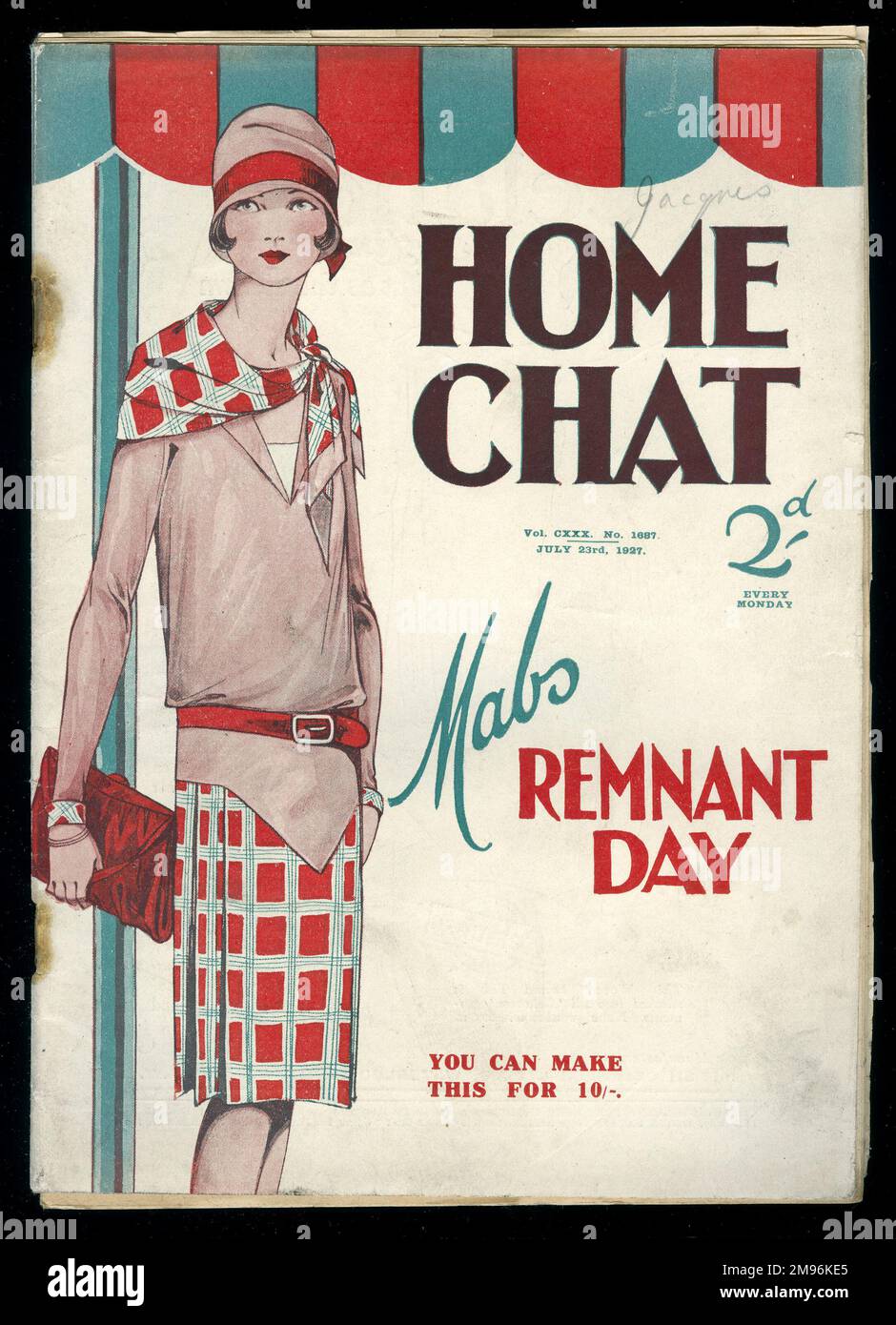 Copertina di 'Home Chat' Magazine, che mostra una giovane donna in un abito elegante, per illustrare Mabs Remnant Day (si può fare questo per dieci shillings). Foto Stock