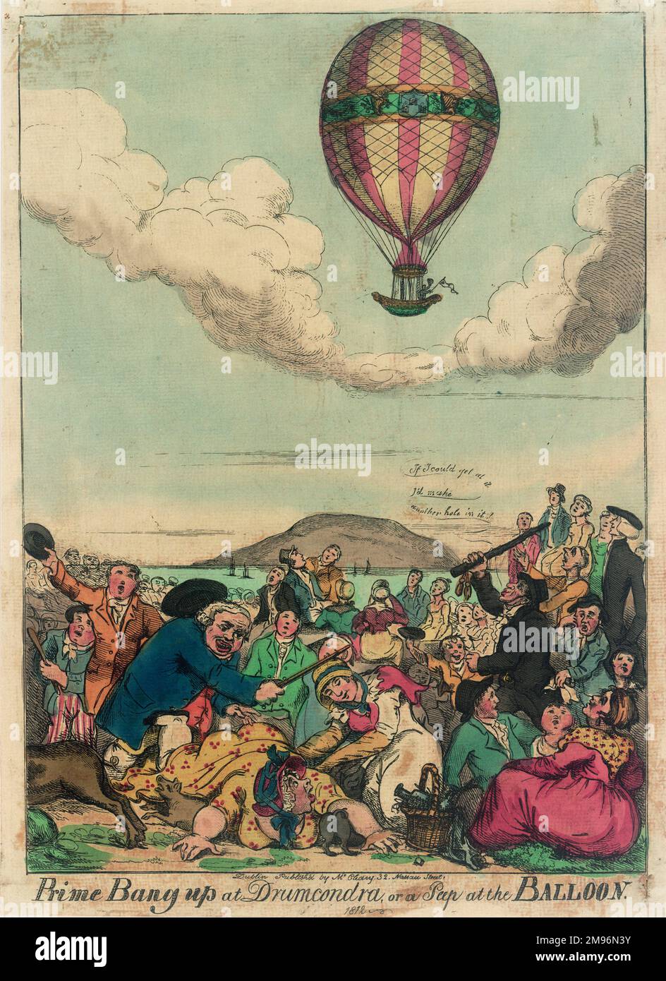 Un cartone animato satirico intitolato: Prime Bang Up a Drumcondra , o un Peep al Balloon, mostrando folle rauco (con alcuni impegnati in felonia) guardando un pallone, desiderando che potessero mettere un buco in esso. Foto Stock