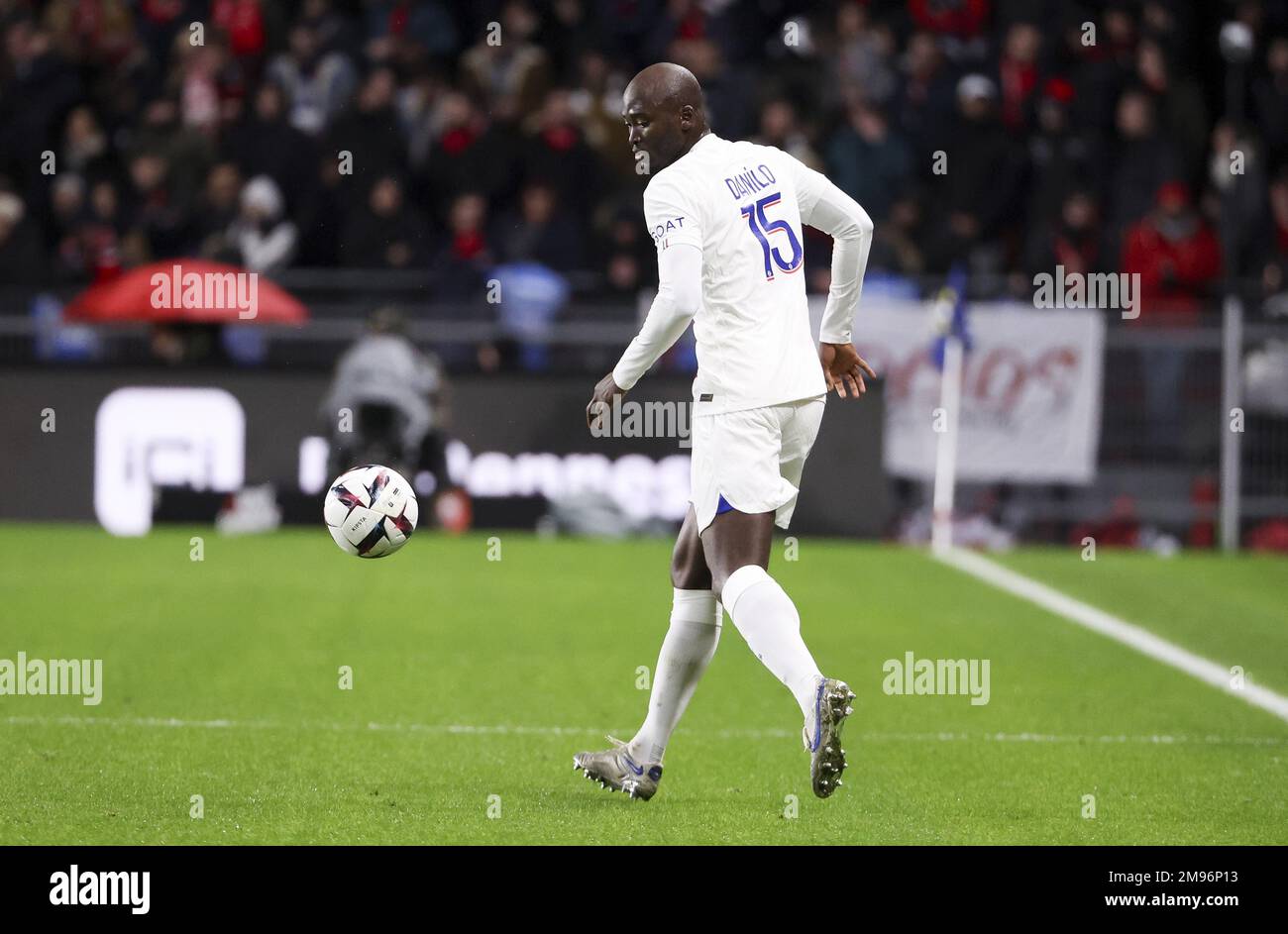 Danilo Pereira di PSG durante il campionato francese Ligue 1 partita di calcio tra Stade Rennais e Parigi Saint-Germain il 15 gennaio 2023 al Roazhon Park di Rennes, Francia - Foto: Jean Catuffe/DPPI/LiveMedia Foto Stock