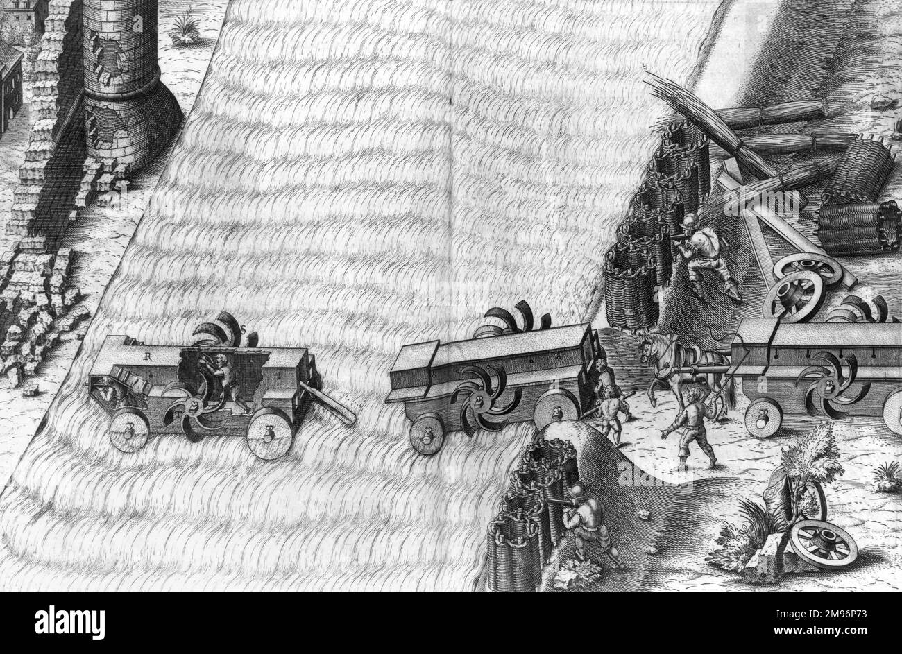 Un esempio di un'arma da assedio militare del 16th° secolo progettata per aiutare un esercito a conquistare la massima furtività nei loro attacchi, consentendo loro di attaccare mentre sommersi sott'acqua. Foto Stock
