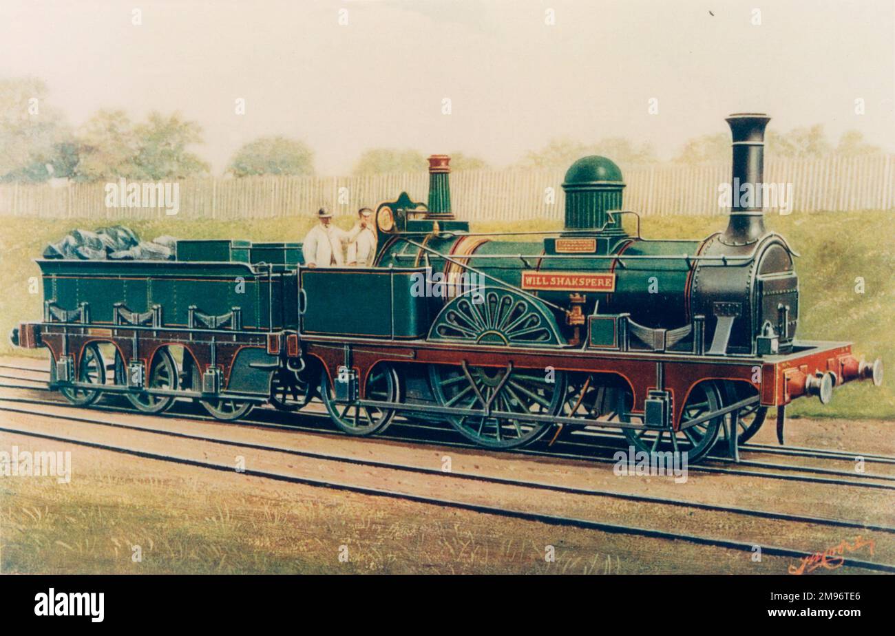 Will Shakspere (Shakespeare), una delle locomotive di tipo Jenny Lind per la ferrovia Oxford, Worcester & Wolverhampton, dipinta da F Moore, Loco Mag, vol.16, 1910, p. 272a Foto Stock