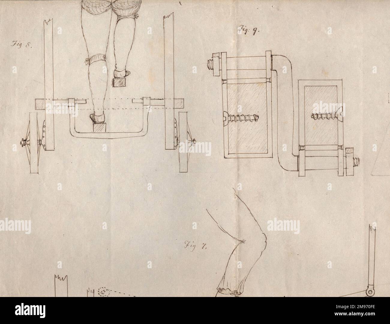 La prima serie di disegni di Sir George Cayley di una trasmissione a tappeto mobile per flapper, parte 3. Foto Stock
