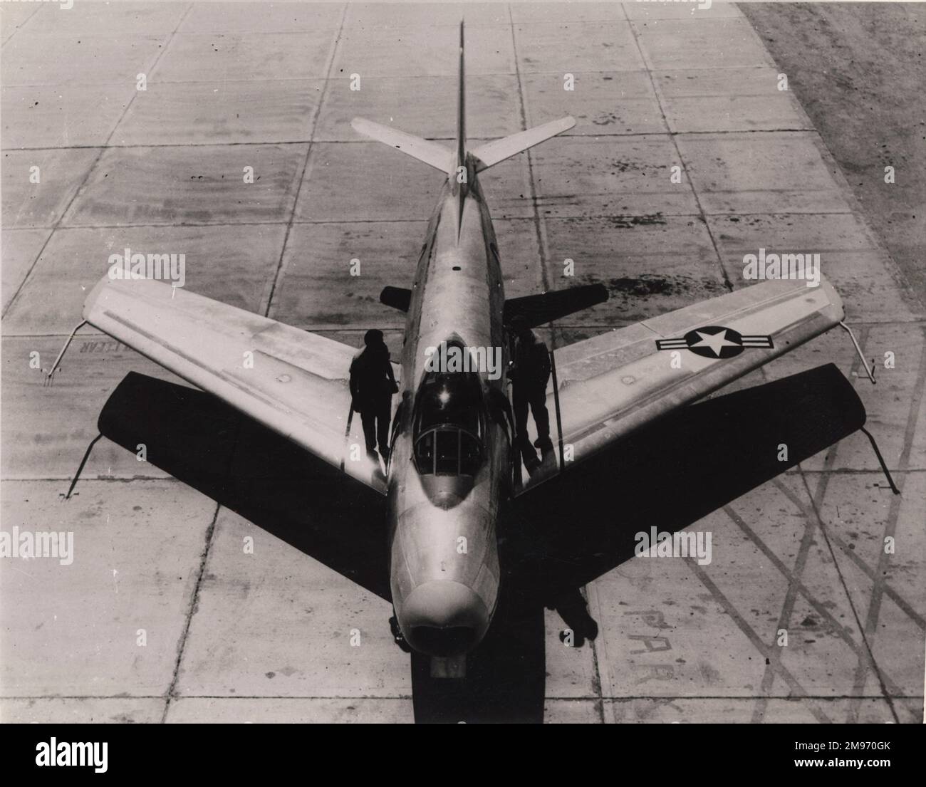 Nord America XP-86 Sabre primo prototipo. È stato speso come obiettivo di effetto armi per un test nucleare a Frenchman's Flat, Nevada (1952). Foto Stock