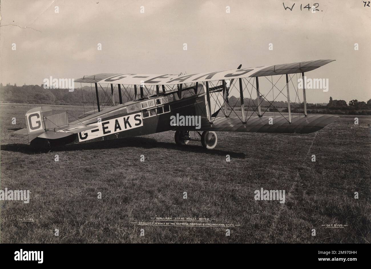 La suola Sopwith Wallaby, G-EAKS, 3 ottobre 1919. Foto Stock