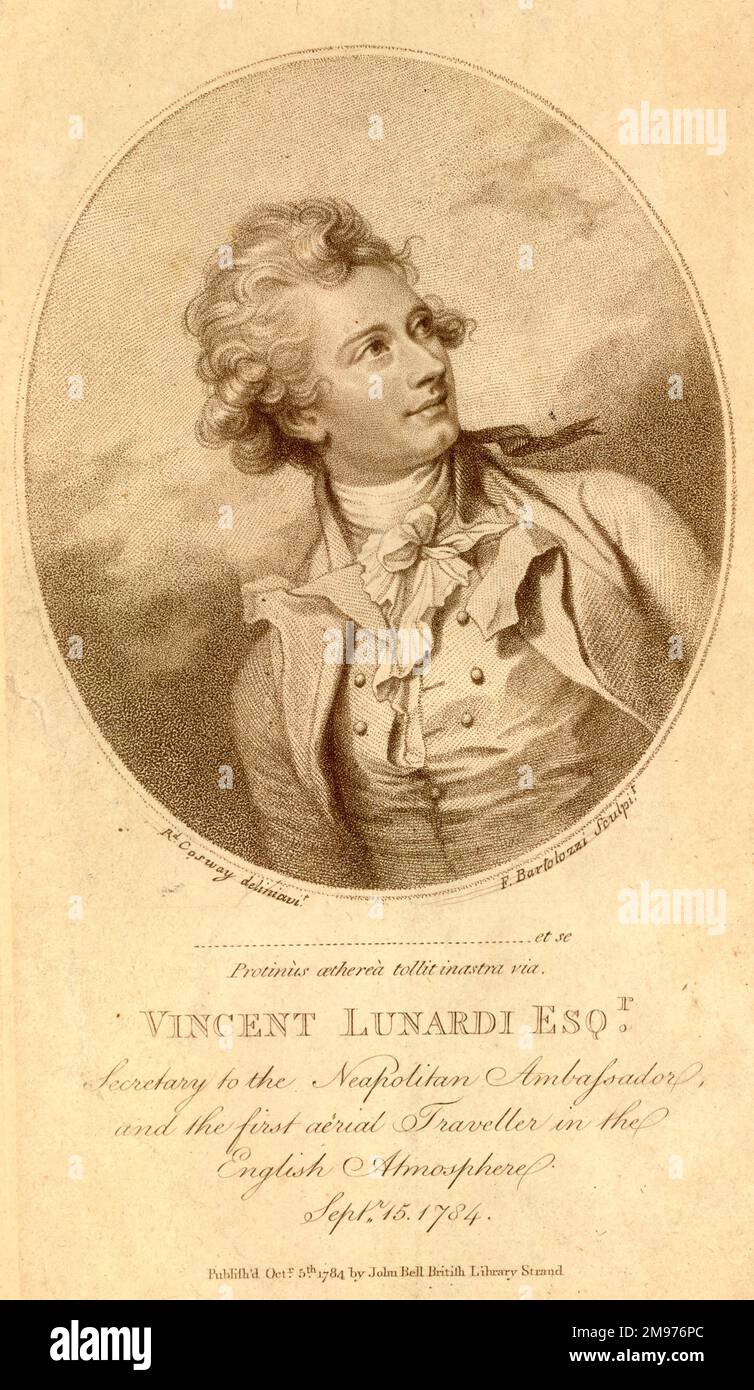 Plate from an account of the First Aerial Voyage in England, in una serie di lettere al suo Guardiano, Chevalier Gerardo Compagni, di Vincent Lunardi pubblicato a Londra nel 1784. Foto Stock