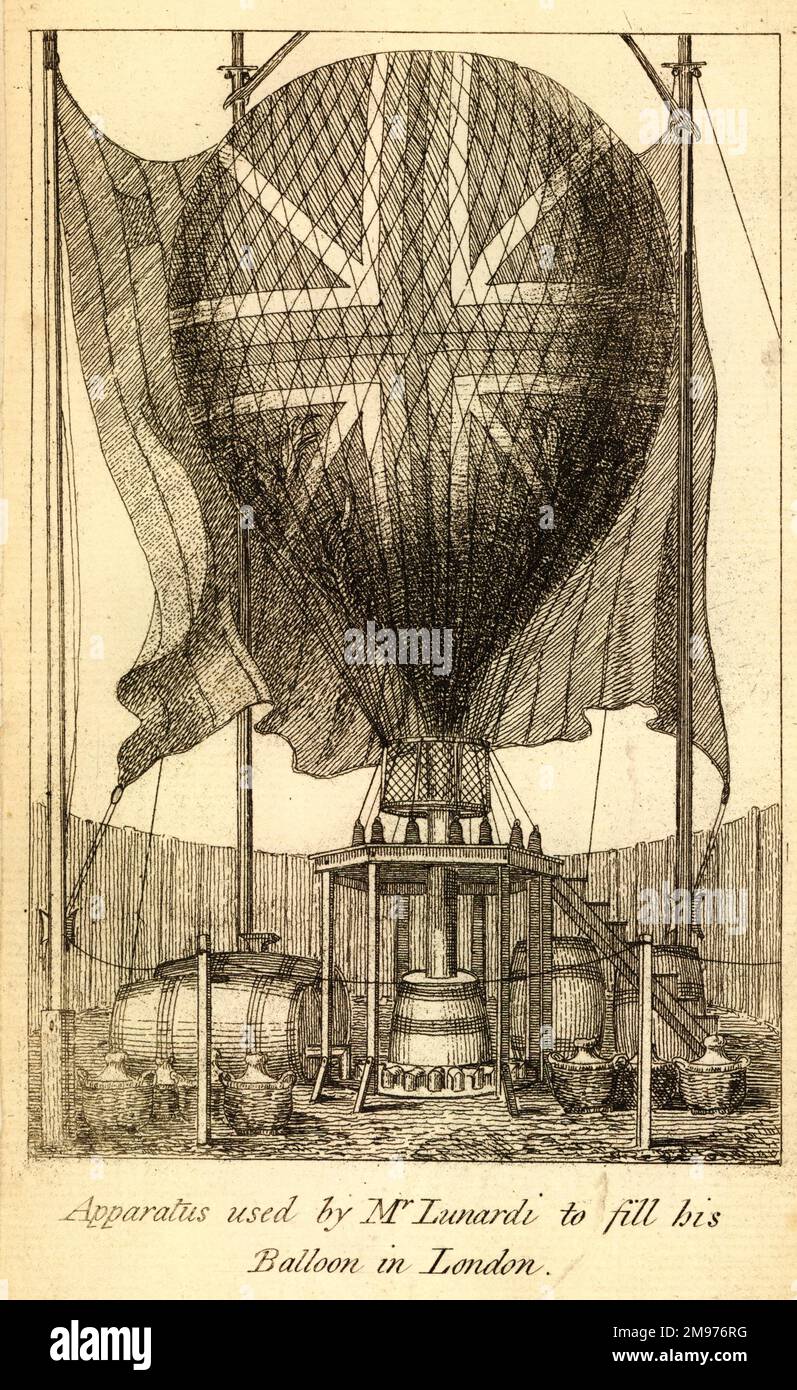 Targa del Sig. Lunardi’s account of His Ascension and Aerial Voyage from the New Fort, Liverpool , di Vincent Lunardi, mercoledì 20th luglio 1785. Foto Stock