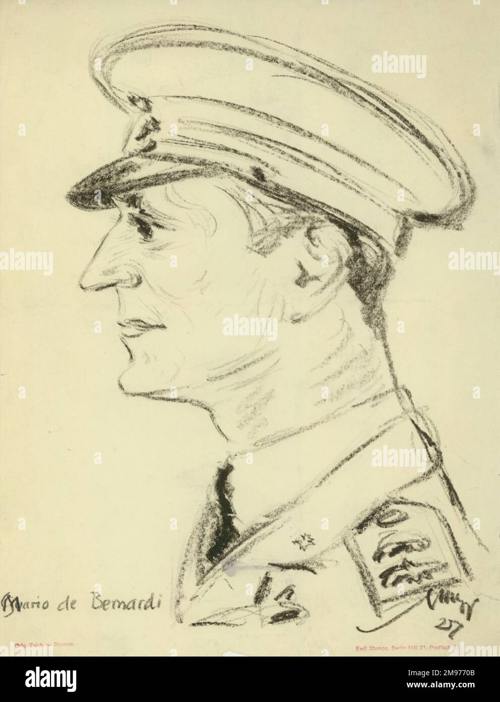 Il maggiore Mario de Bernardi disegnato da Emil Stumpp durante la gara del Trofeo Schneider 1927 a Venezia. Foto Stock