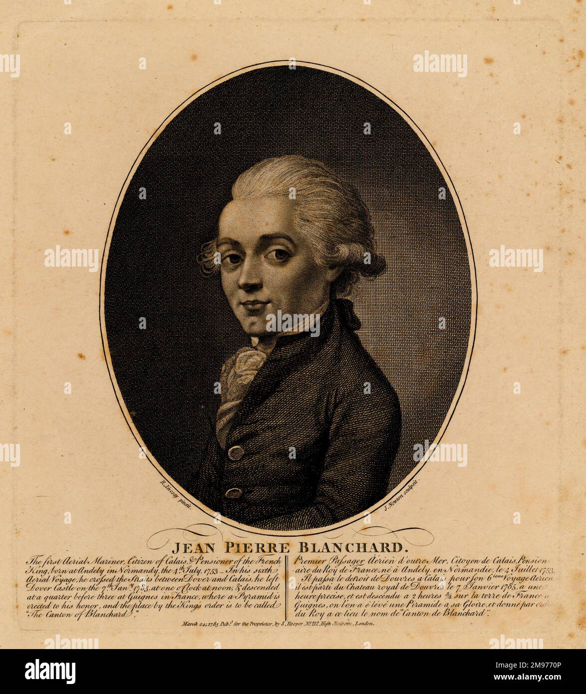 Incisione ritratto di Jean Pierre Blanchard [1785] [C.F.A. Collezione Pierce] Foto Stock