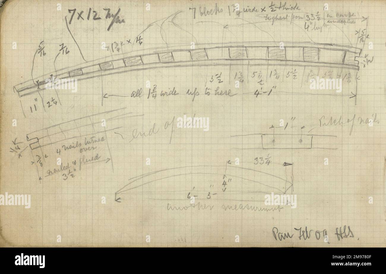 Una pagina del quaderno di Horace Short contenente i suoi schizzi dettagliati del Wright Flyer realizzato a Pau, in Francia, nel febbraio 1909. Foto Stock