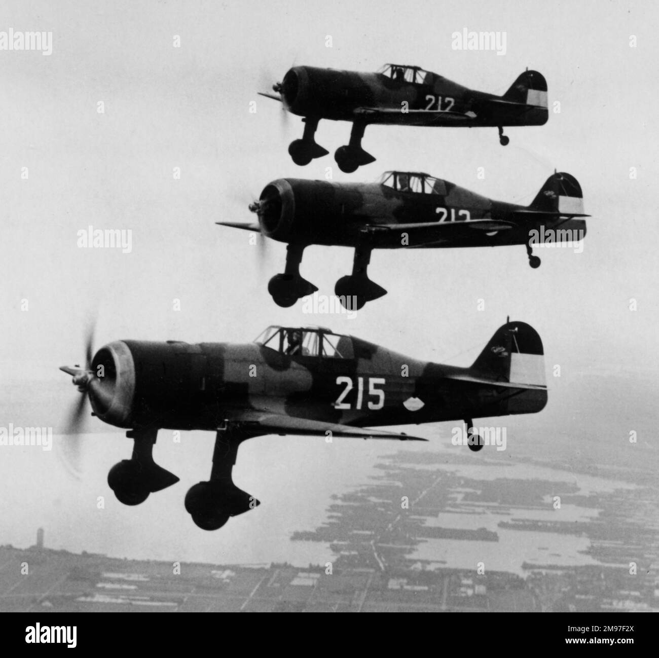 Fokker D XXI trio - il combattente olandese standard al tempo del tedesco Blitzkreig sull'Olanda nel maggio 1940. Foto Stock