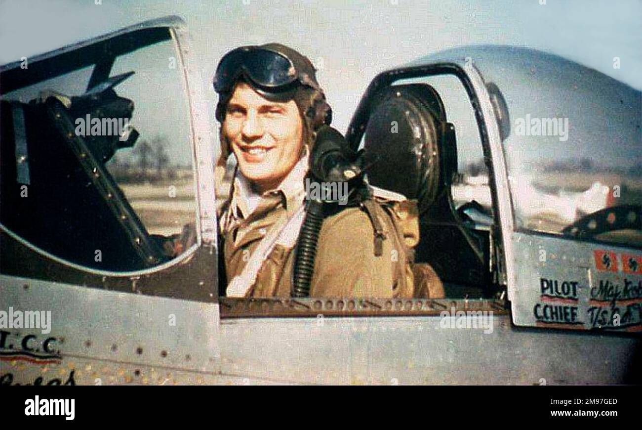 Olds, Robin, maggiore USAAF nella sua P-51. Foto Stock