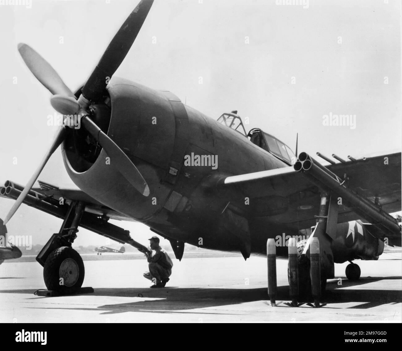 Repubblica P-47D-surpiantato dal P-51 Mustang come combattente di scorta, il P-47 è diventato un tipo di attacco molto efficace (sul terreno). Foto Stock