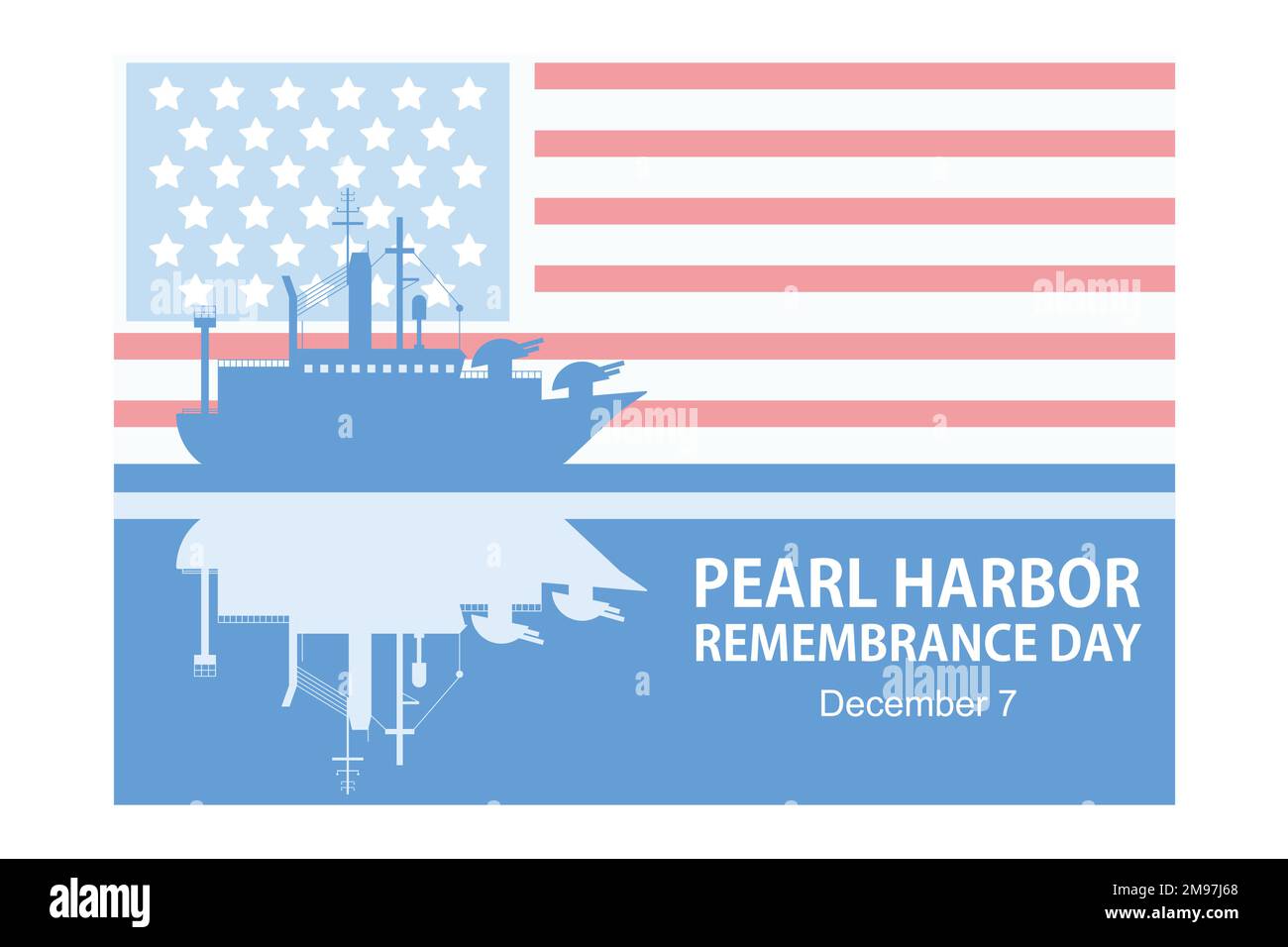 Giornata commemorativa di National Pearl Harbor. Dicembre 7. Concetto di vacanza. Modello per sfondo, banner, cartellone, poster con iscrizione testo, vettore piatto m Illustrazione Vettoriale