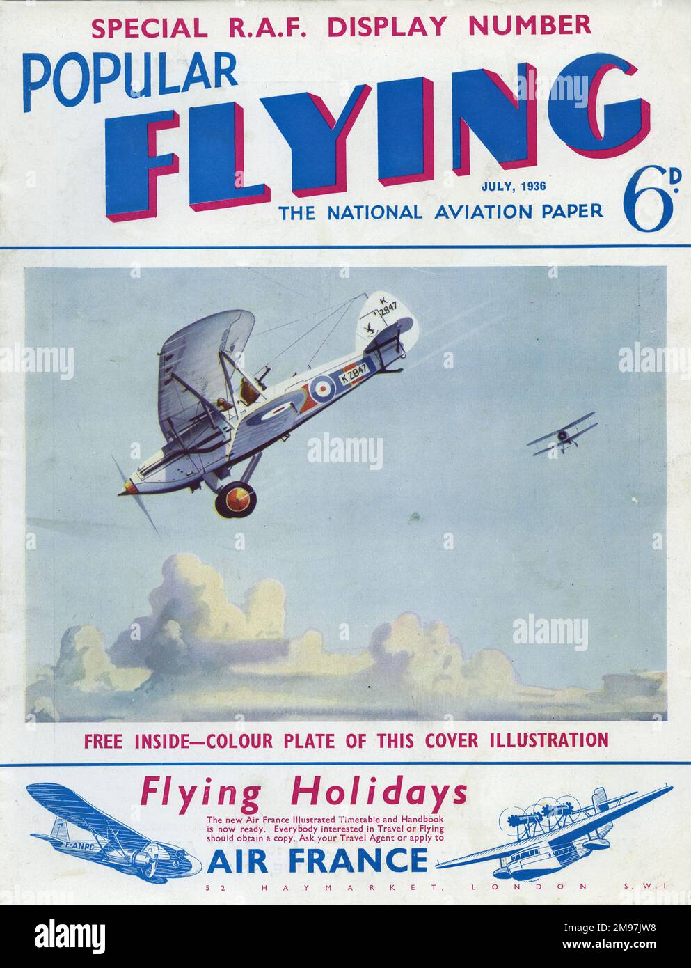 Cover design, Popular Flying, The National Aviation Paper, luglio 1936. Foto Stock