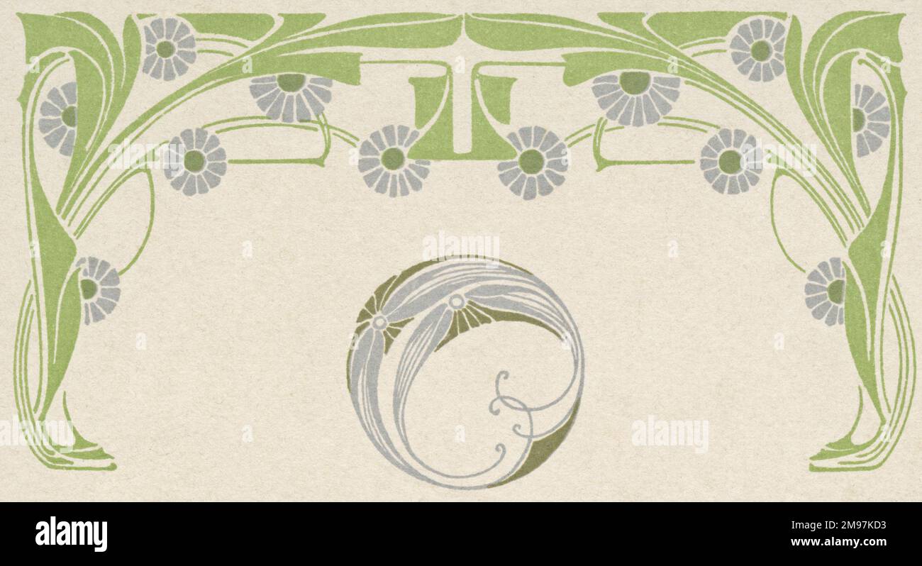 Design in foglia e fiore Art Nouveau in verde e grigio. Foto Stock