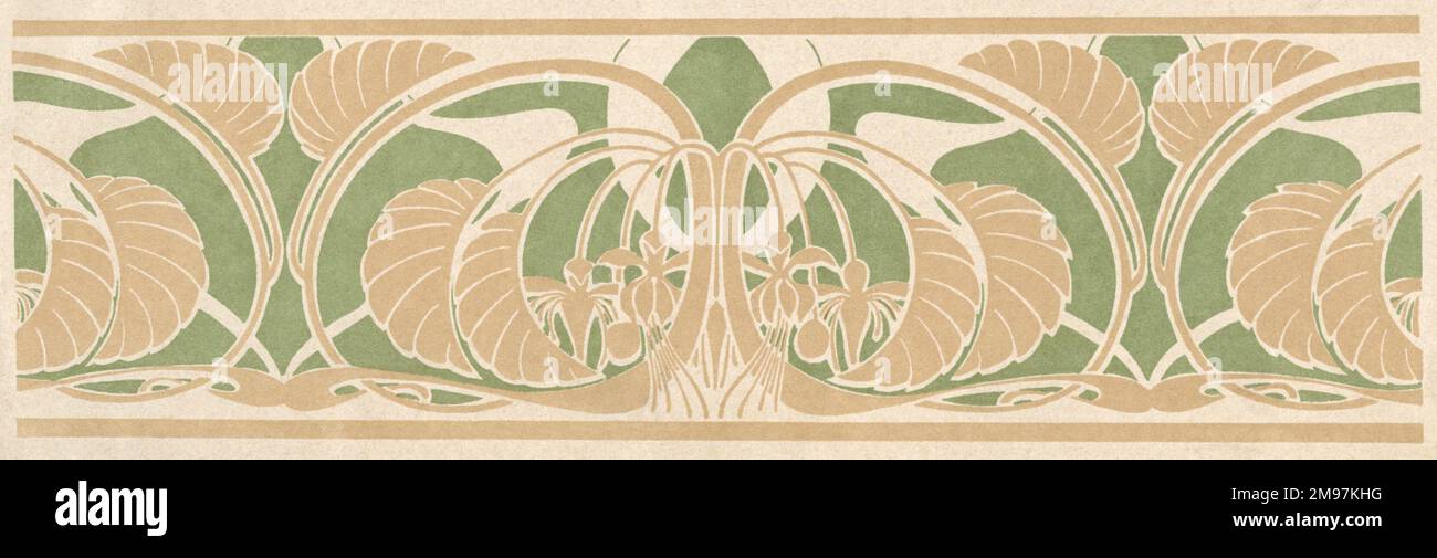 Design astratto art nouveau in beige, crema e verde. Foto Stock