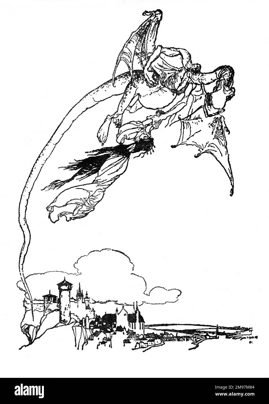 Illustrazione, i quattro fratelli intelligenti -- l'unica figlia del re era stata portata via da un drago. Foto Stock