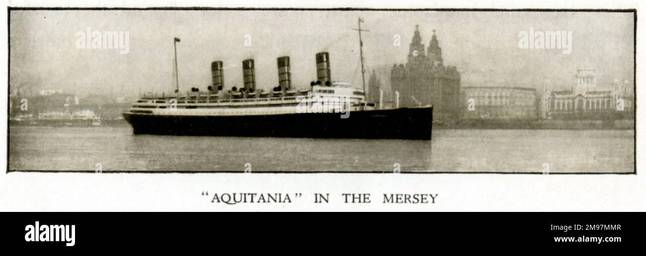 Il RMS Aquitania, un transatlantico della linea Cunard, nella Mersey - Liverpool, Inghilterra. Foto Stock