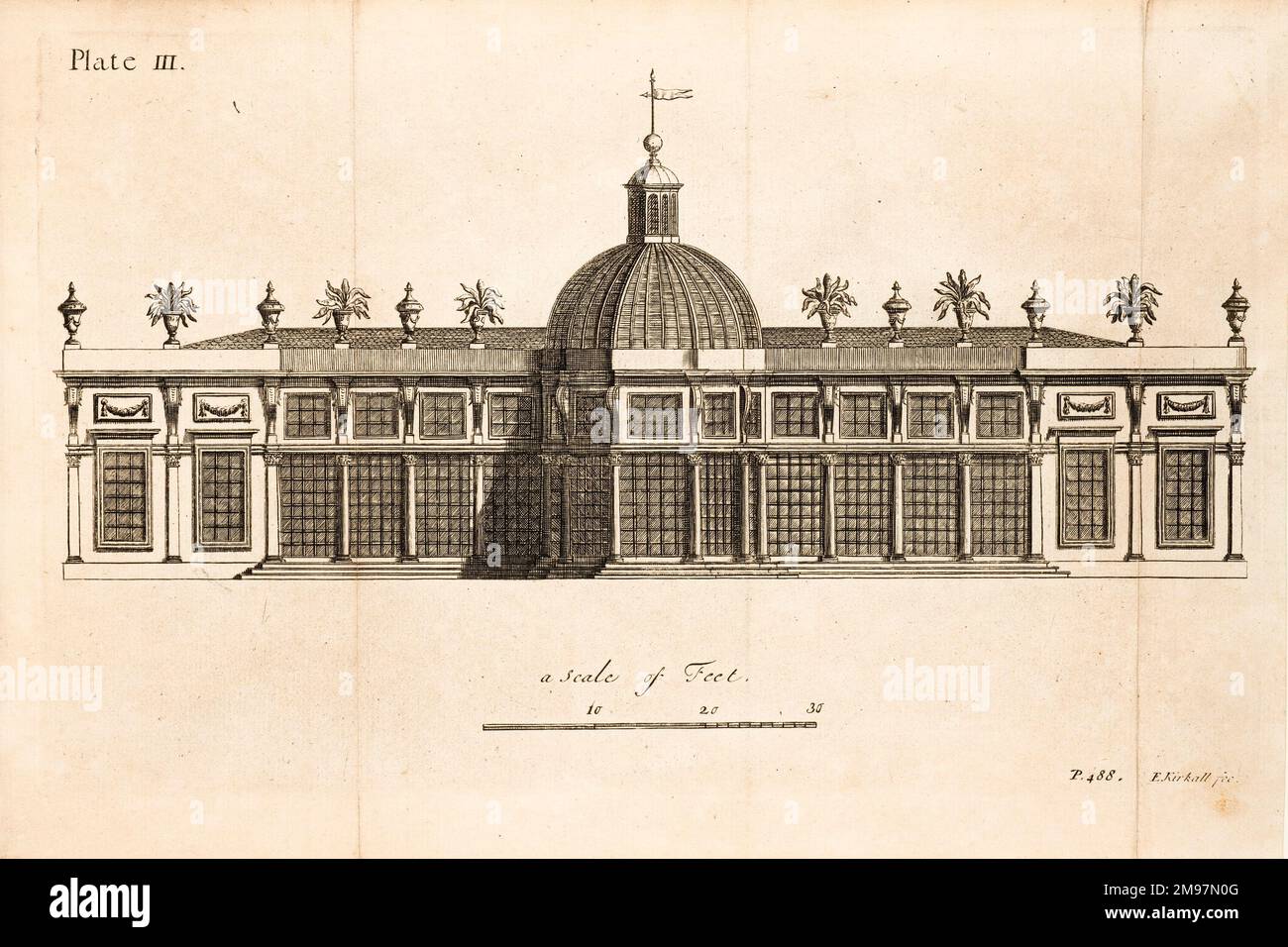 Casa verde. Illustrazione di rame-piastra da Richard Bradley, nuovi miglioramenti di piantare e giardinaggio, sia filosofico che pratico. Piastra III. Foto Stock