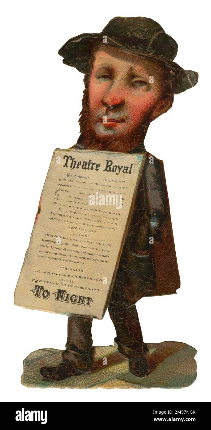 Victorian Scrap, panino uomo pubblicità Theatre Royal. Foto Stock