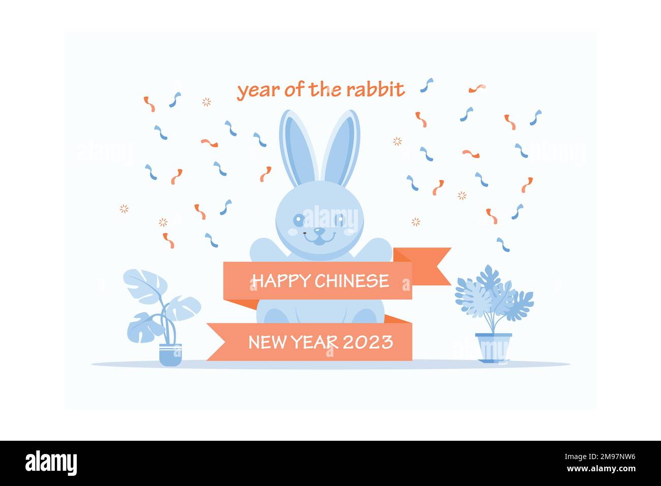 Capodanno cinese 2023, l'anno del coniglio, rosso e oro linea d'arte caratteri, semplici elementi asiatici disegnati a mano con artigianato, piatto vettore moderno illus Illustrazione Vettoriale