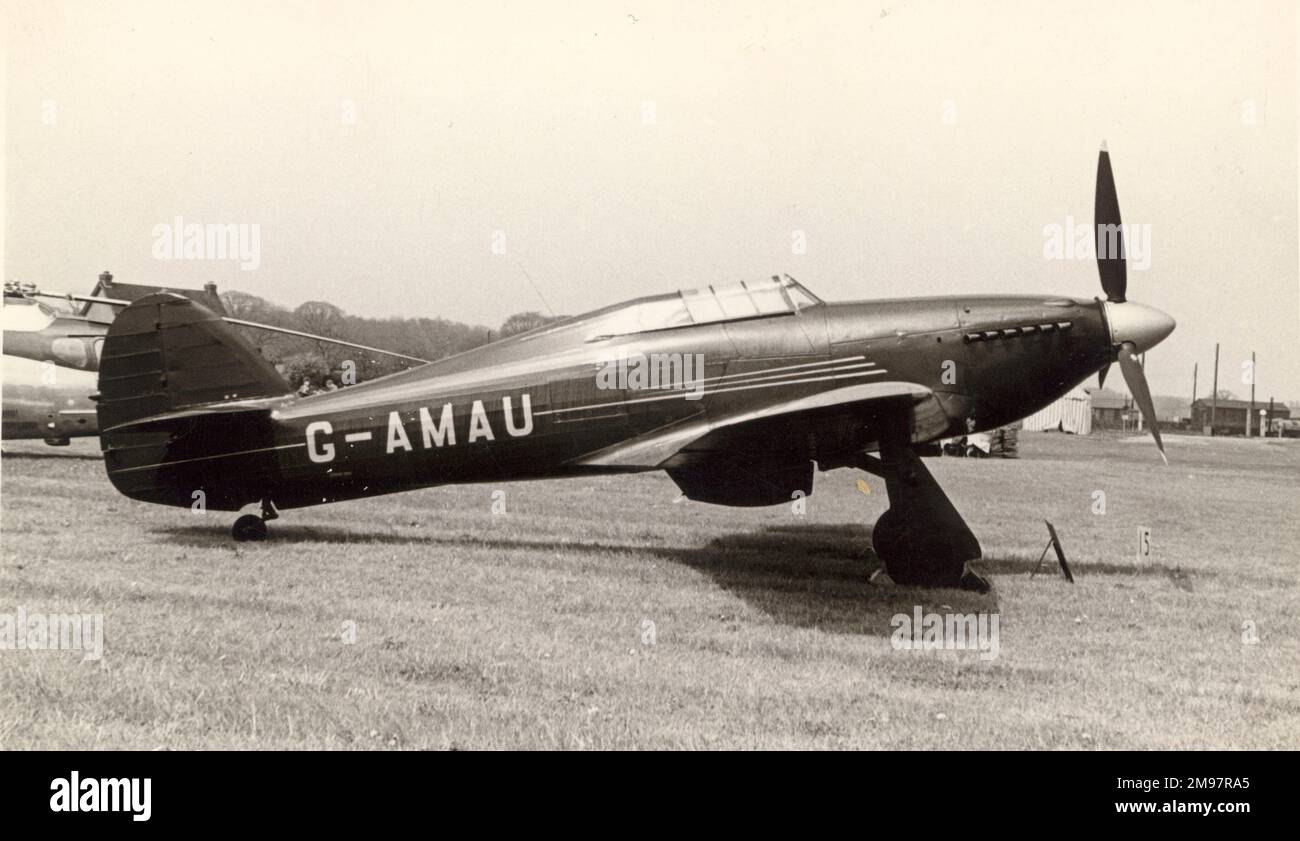 Hawker Hurricane IIC, PZ865/G-AMAU, The Last of the Many!, la produzione finale di Hurricane, in Hawker corse livrea di blu reale con rifiniture d'oro. Foto Stock