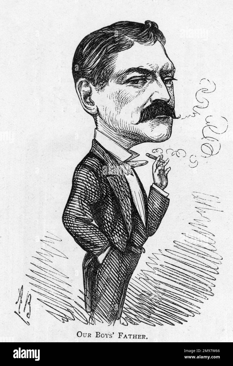 Cartoon del drammaturgo inglese, editore, giornalista, regista, direttore teatrale, Romanziere e attore, Henry James Byron (1835-1884) -- Padre dei nostri ragazzi. Una delle sue opere di maggior successo è stata una commedia a tre atti intitolata Our Boys. Foto Stock