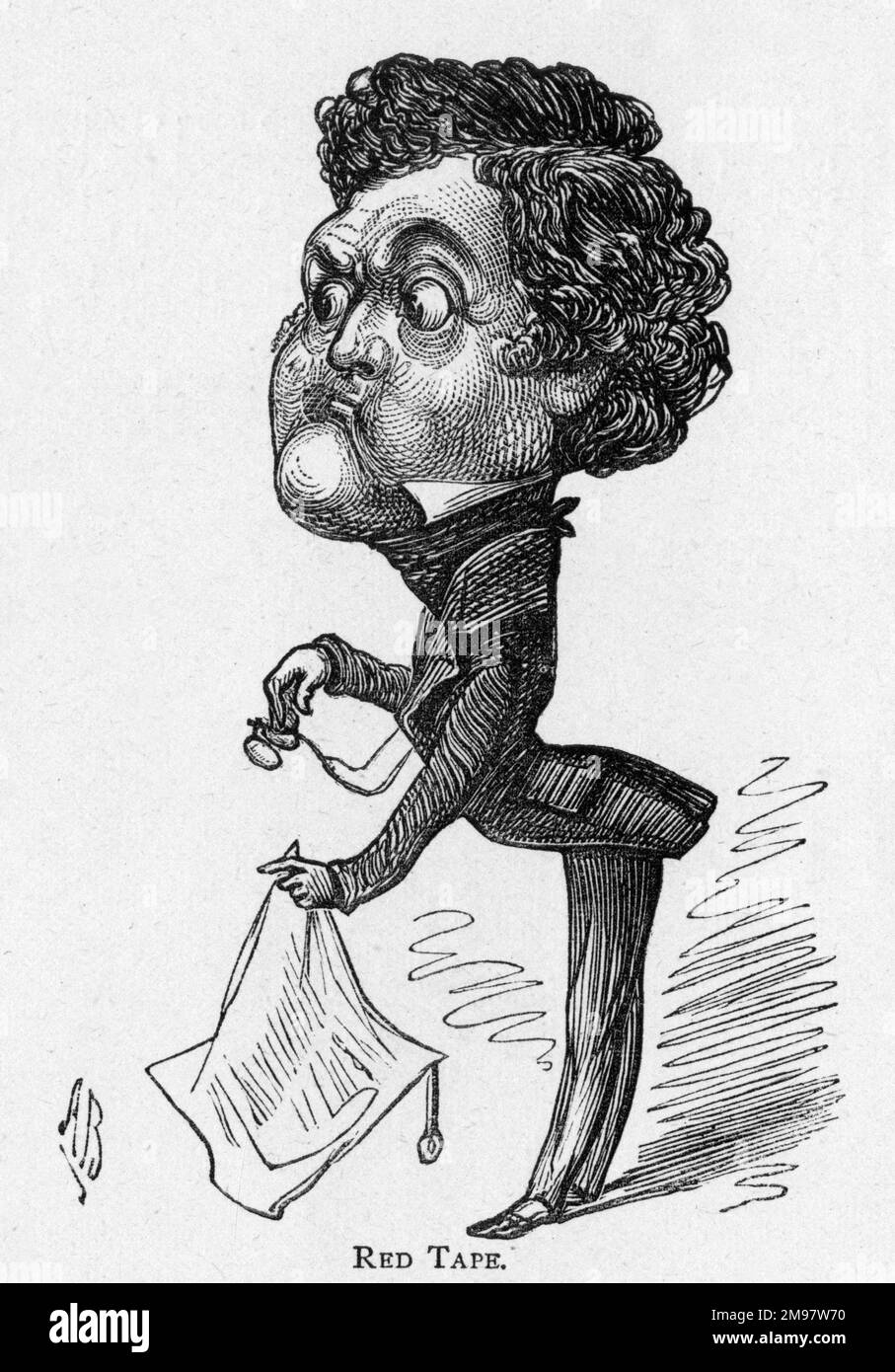 Cartone animato del comico americano e attore John Sleeper Clarke (1833-1899) -- nastro rosso. Foto Stock