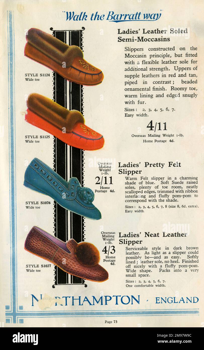W Barratt & Co Ltd catalogo scarpe, pantofole. Foto Stock