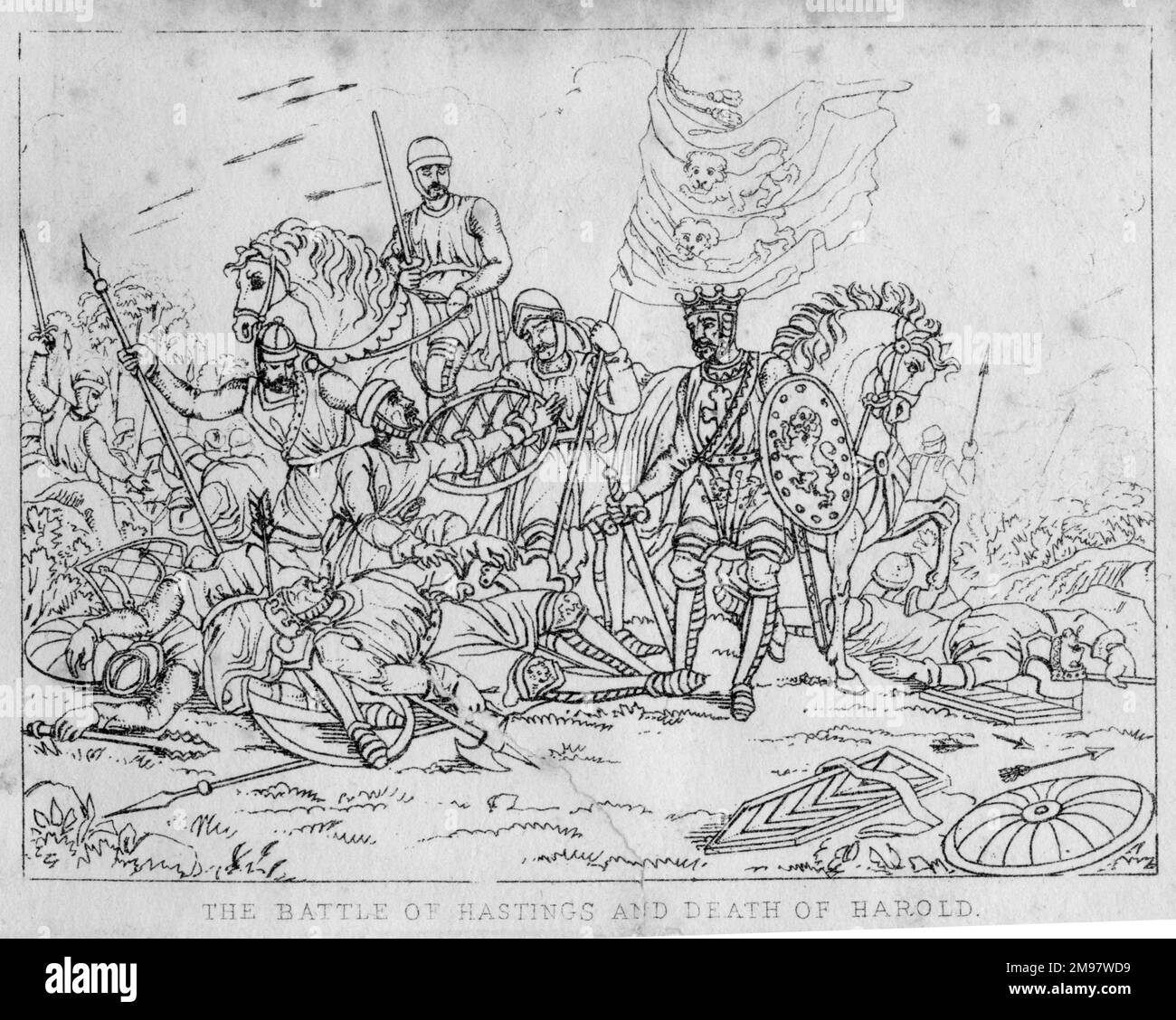 Battaglia di Hastings, morte di Harold II, re d'Inghilterra. Foto Stock