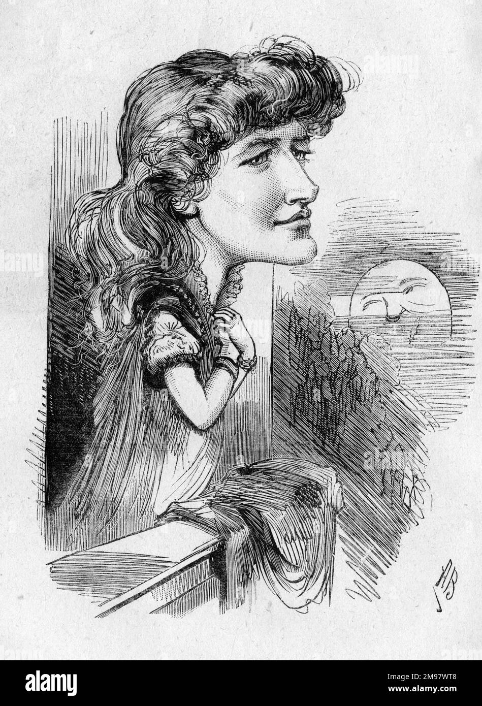 Cartoon di Ellen Terry (1847-1928), attrice inglese, nel ruolo di Giulietta, visto qui sul suo balcone in una produzione di Romeo e Giulietta al Lyceum Theatre di Londra. Foto Stock