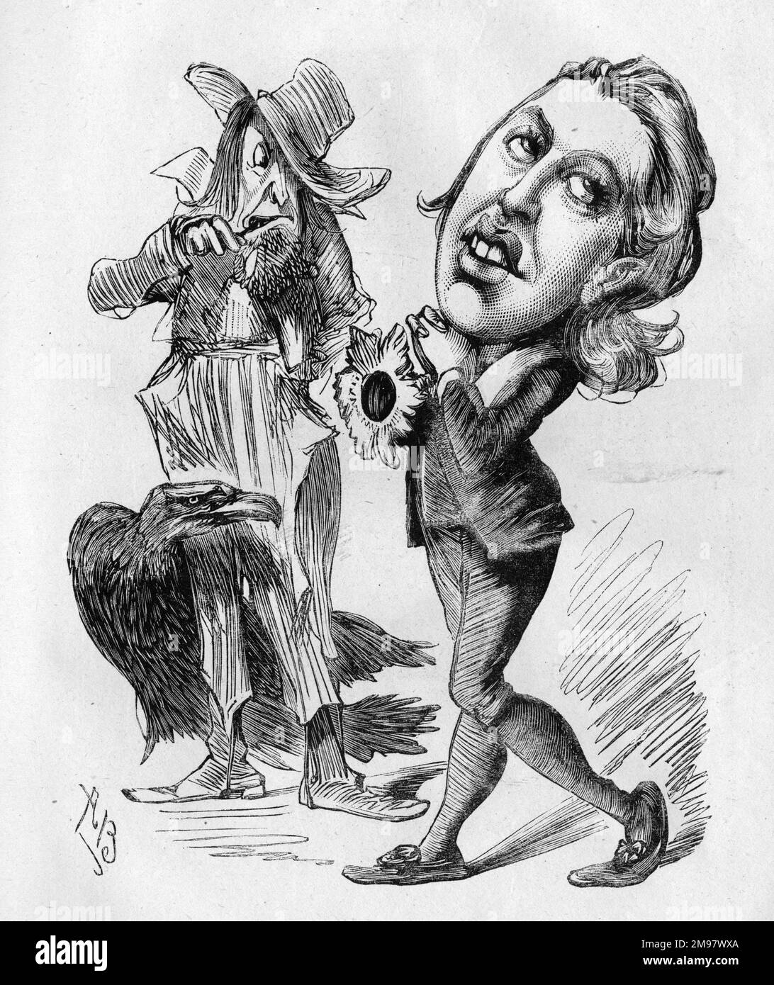 Cartone animato di Oscar Fingal o'Flahertie Wills Wilde (1854-1900), poeta irlandese, romanziere, saggio e drammaturgo. Un commento sul suo tour di conferenza del Nord America nel 1882. Fratello Jonathan non è rimasto colpito! Foto Stock