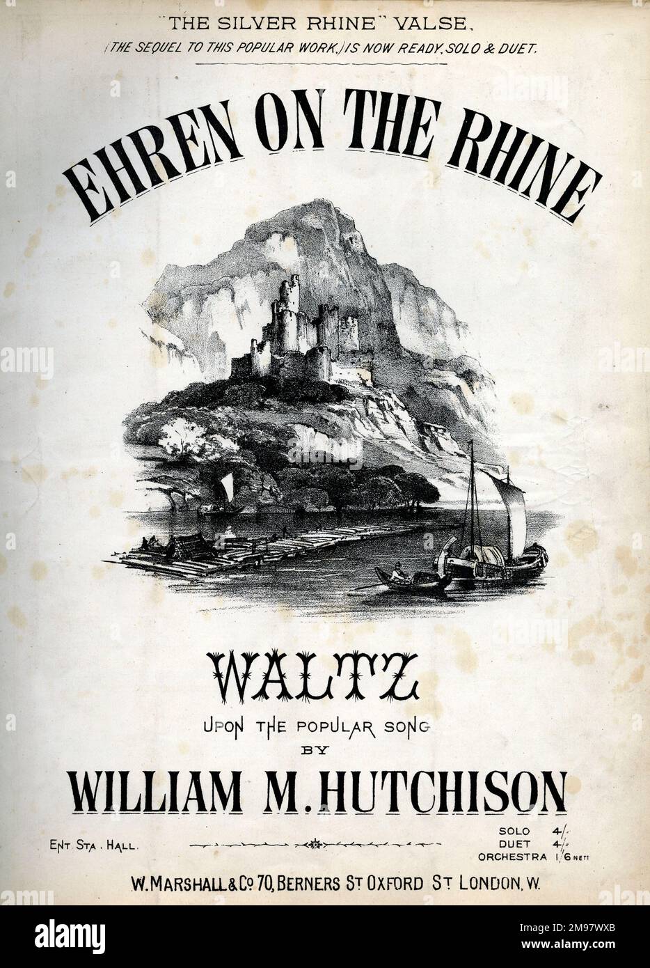 Copertina musicale, Ehren on the Rhine, Waltz, basata su una canzone popolare di William M Hutchison. Foto Stock