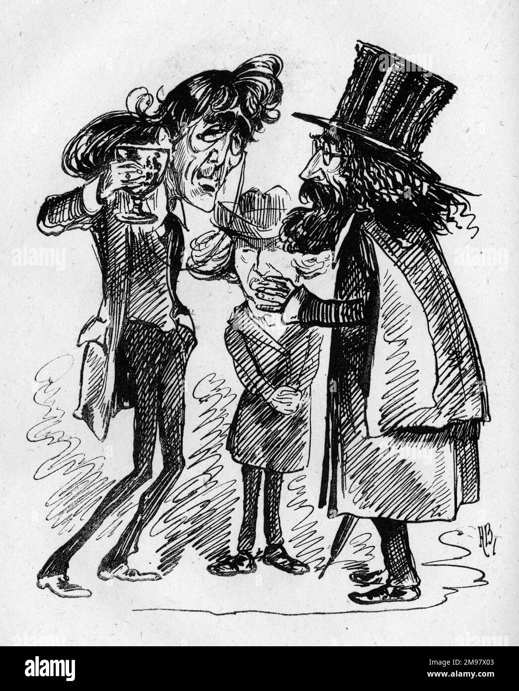 Cartoon, Henry Irving (1838-1905) e Alfred Tennyson (1809-1892). 'La Coppa sarà prodotta lunedì. Speriamo che ci sia qualcosa in esso”. L'opera, scritta da Tennyson dopo una storia di Plutarch, si è tenuta al Lyceum Theatre di Londra per 130 notti. Foto Stock